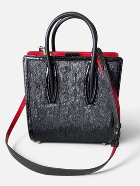 Christian Louboutin Black Sequin Paloma Mini Leather Top Handle Crossbody Bag